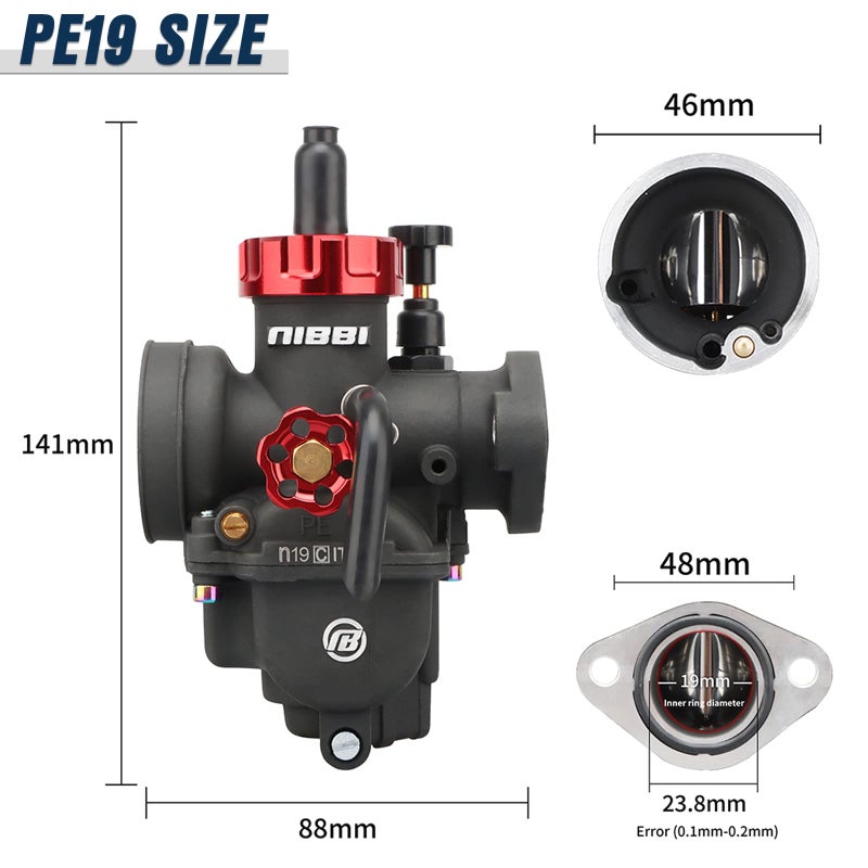 NIBBI Carburetor PE19mm  Fits 110cc 125cc Flange Motorcycle Engines  With Main Pilot jet  fits for HONDA Apollo110 SSR110 Pit Dirt bike Taotao GY6 ATV - Image 2